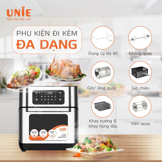 Nồi chiên không dầu Unie UE 1000 đa dạng phụ kiện đi kèm